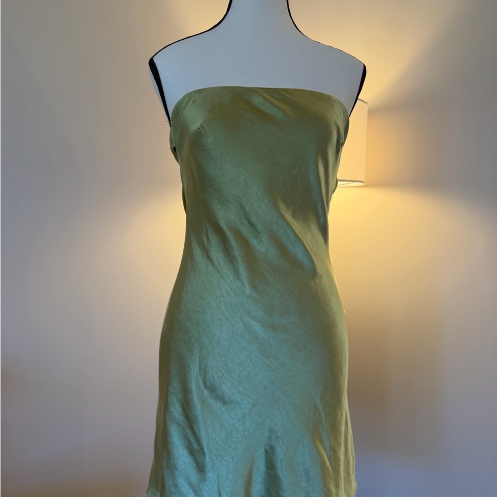 Hello Molly Strapless Satin Dress in Light Green